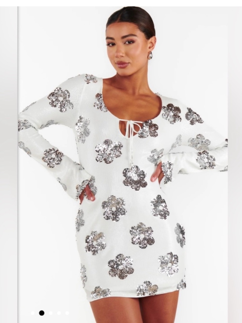 Show Me Your Mumu Matilda Mini Dress ~ White Sequin Floral Long-Sleeve